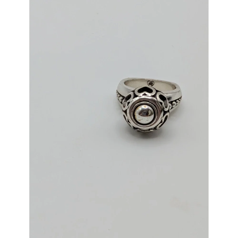 Brighton Silver Tone Swivel Heart Filigree Orb Statement Ring Size 6.5 with Box